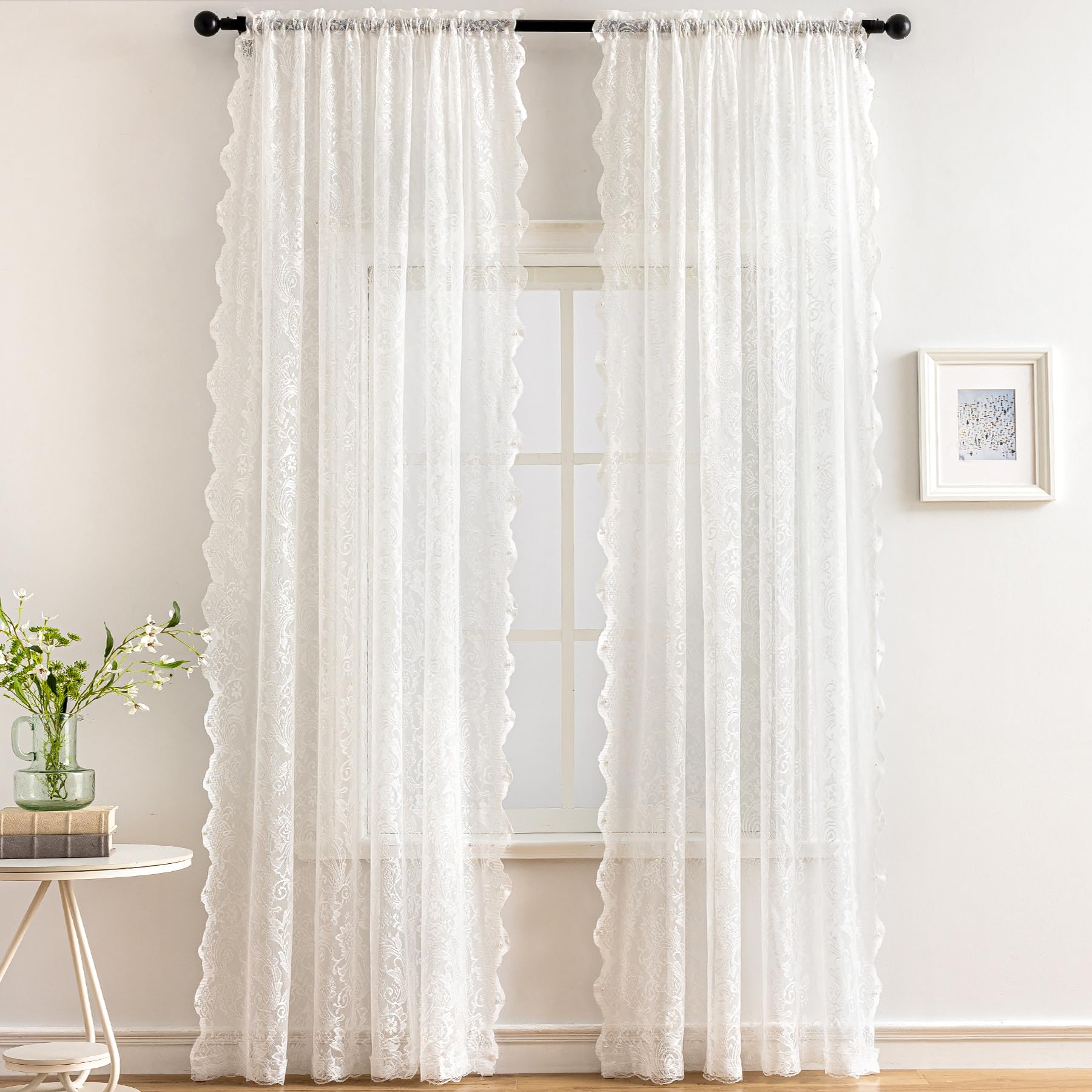 UNISTAR 55x80 white lace panel adds vintage elegance.