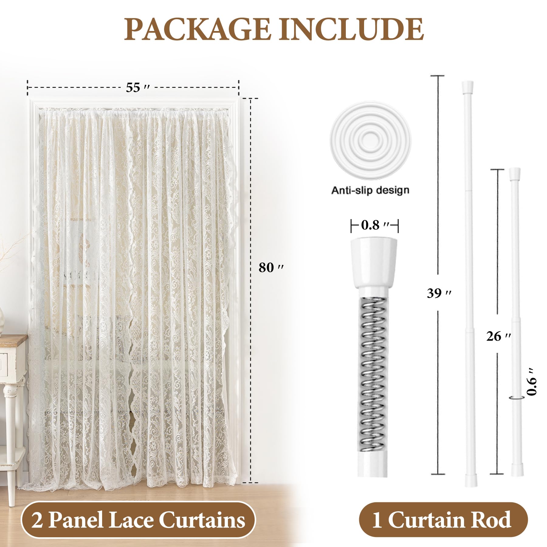 UNISTAR rod-pocket lace curtain detail for easy installation.