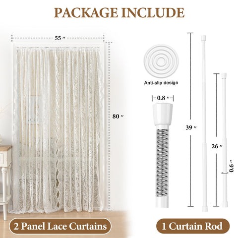 UNISTAR rod-pocket lace curtain detail for easy installation.
