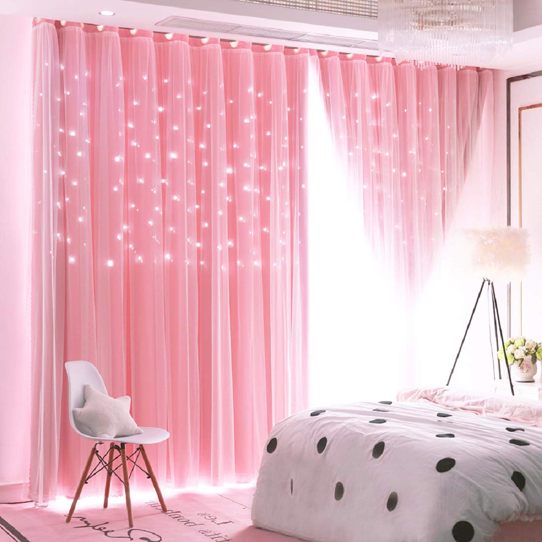 UNISTAR Stars pink blackout curtain panel for bedroom with soft light control