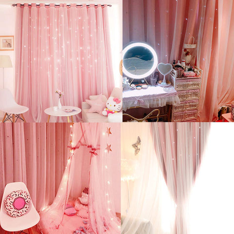 UNISTAR Stars pink curtains enhance living room decor with subtle illumination