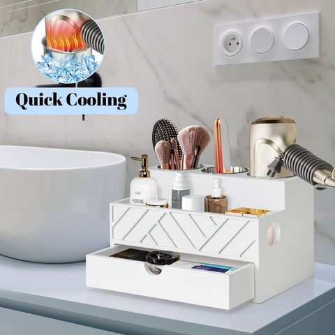 Unistyle vanity organizer with drawer stores cosmetics and tools neatly.