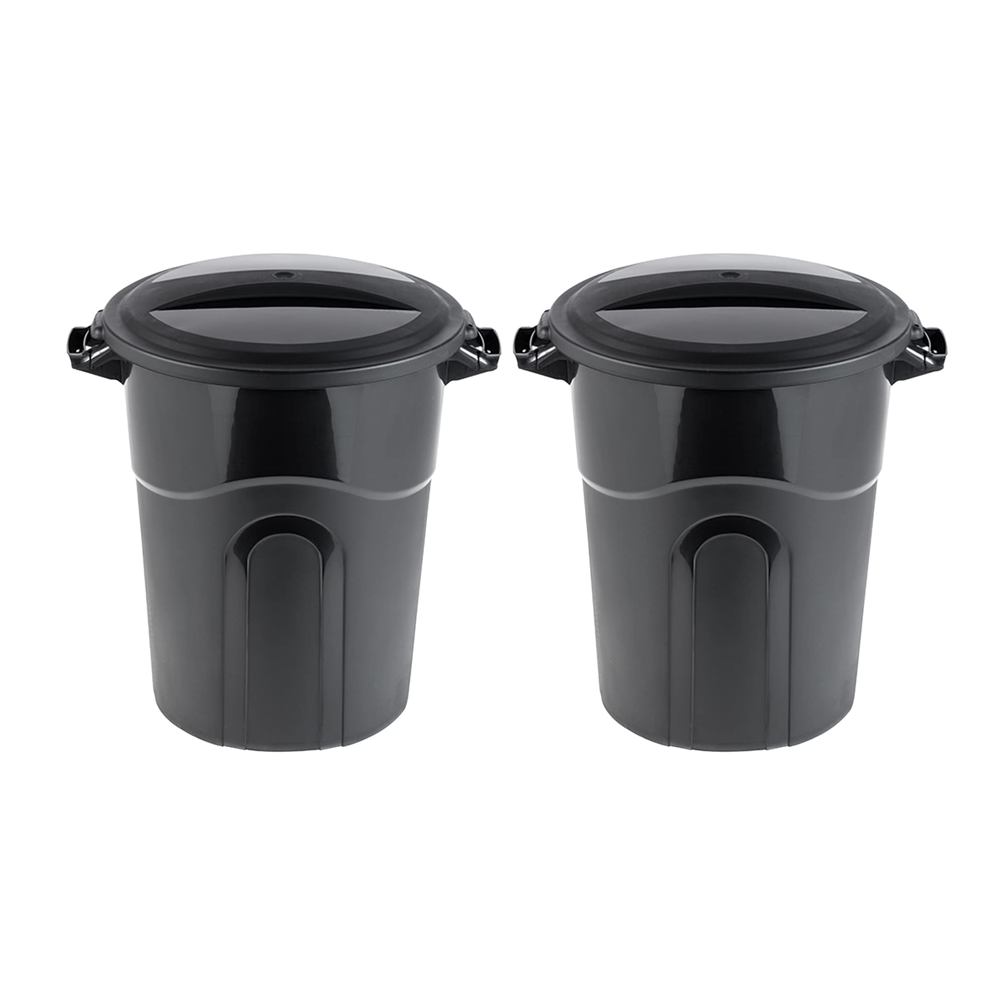United Solutions 20gal round waste container front view highlights rugged build for reliable everyday use.