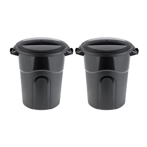 United Solutions 20gal round waste container front view highlights rugged build for reliable everyday use.