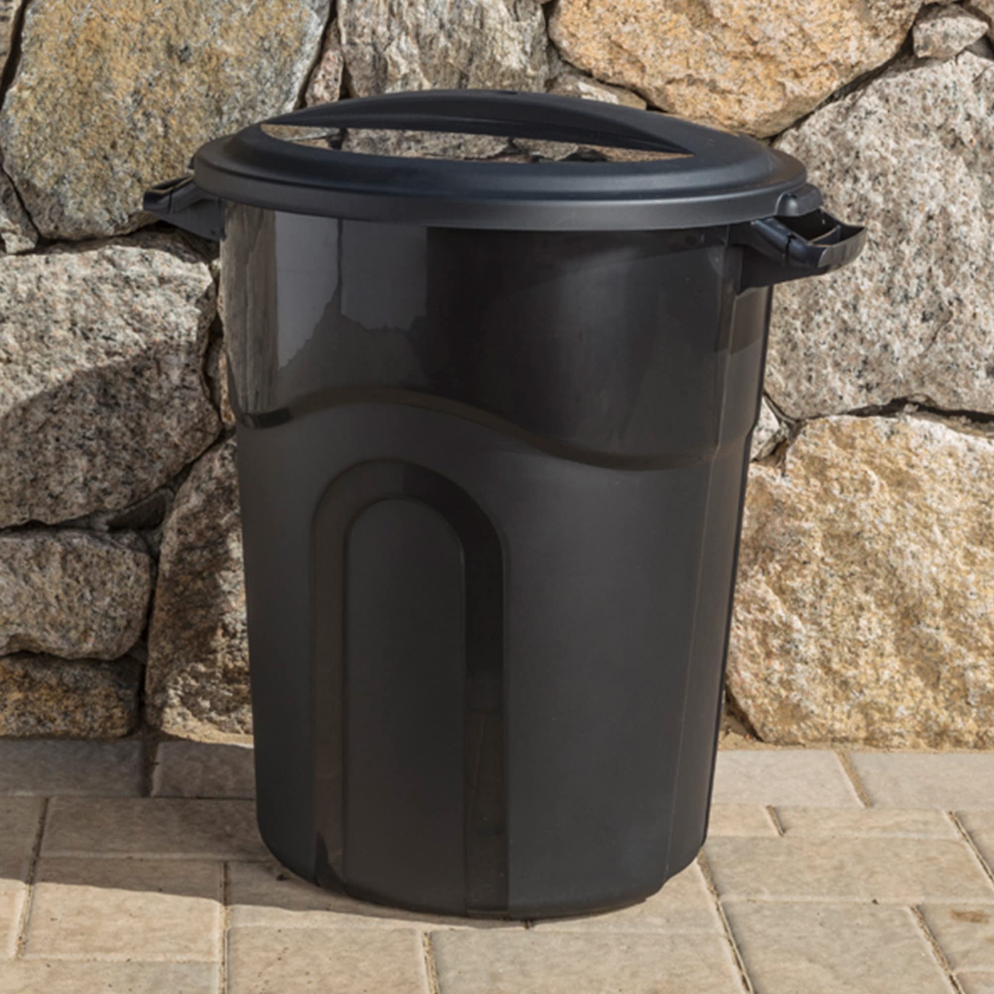 United Solutions 20gal round waste container indoor-outdoor use for versatile placement.