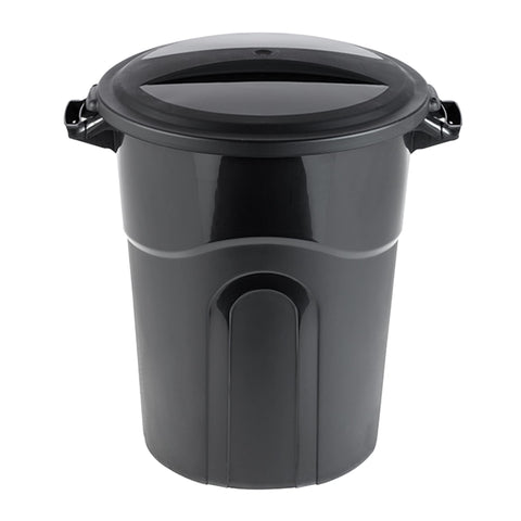 United Solutions 20gal round waste container with side handles for easy transport.