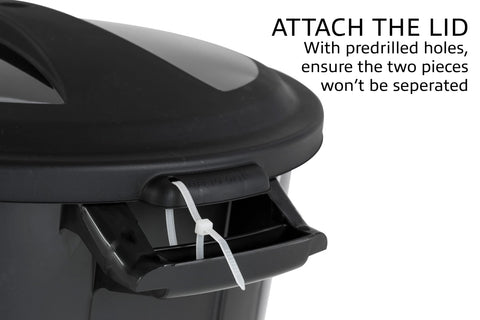 Deck-use setup for United Solutions 32-gallon can keeps outdoor spaces tidy.