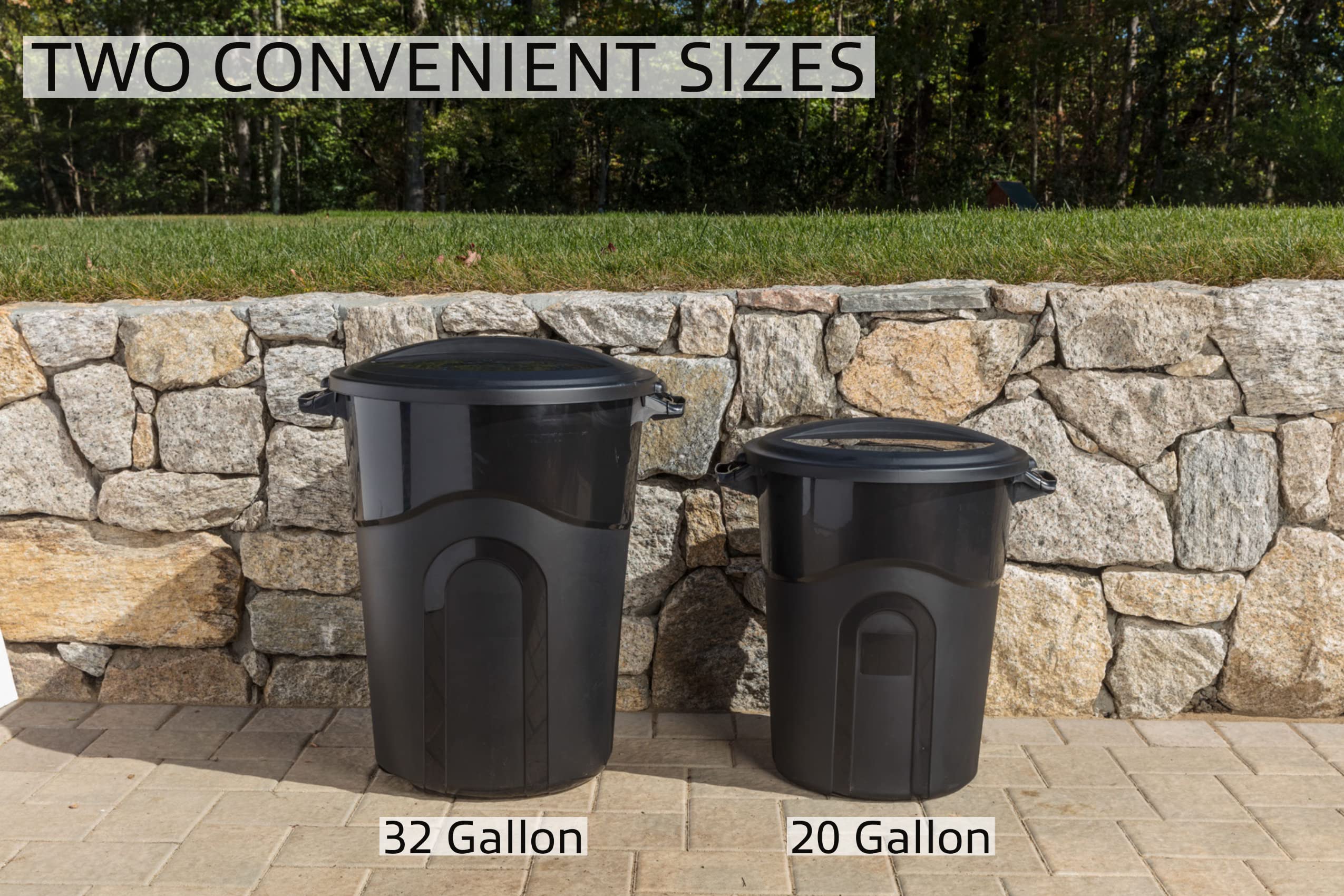 Ergonomic hand groove on United Solutions 32-gallon can supports comfortable carrying.