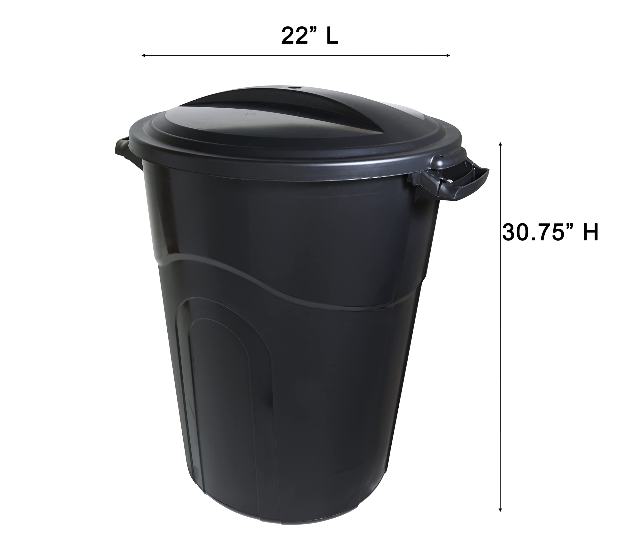 Lid attachment on United Solutions 32-gallon outdoor can keeps the lid secured during use.