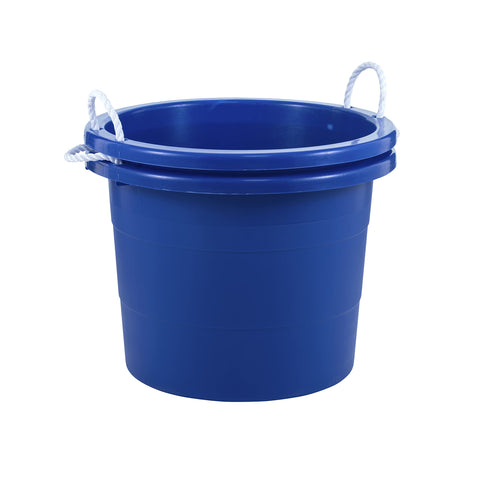 United Solutions Easy-Access Rope Handle Tub blue in-use for portable storage and transport
