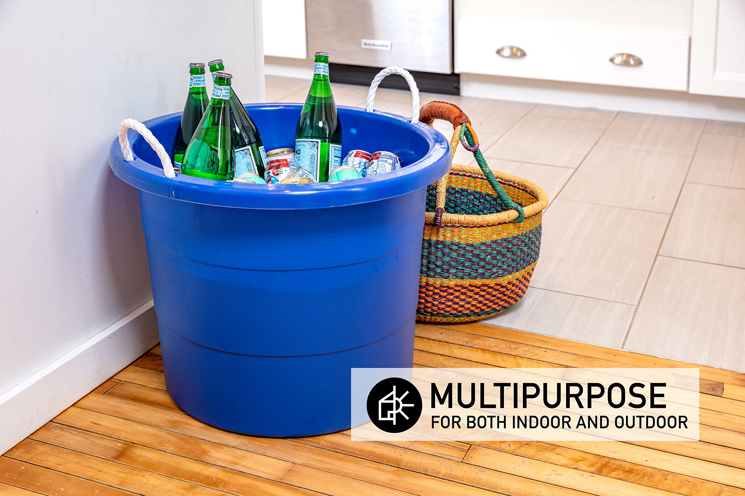 United Solutions 19-gallon blue tub used as party cooler outdoors