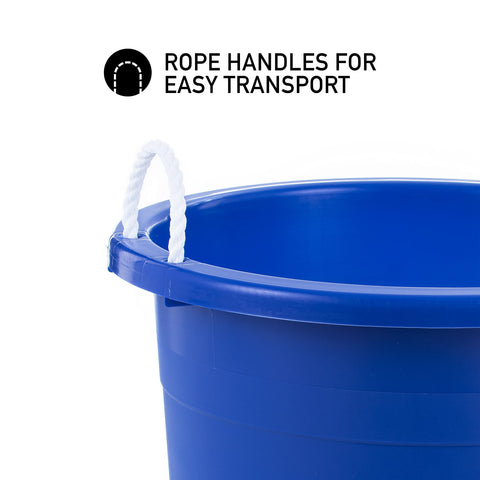 United Solutions rope-handle tub used for gardening supplies in shed