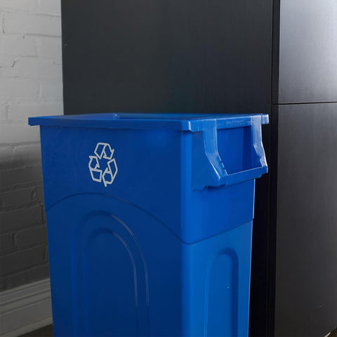 United Solutions Highboy 23-gallon capacity, space-saving design in recycle blue