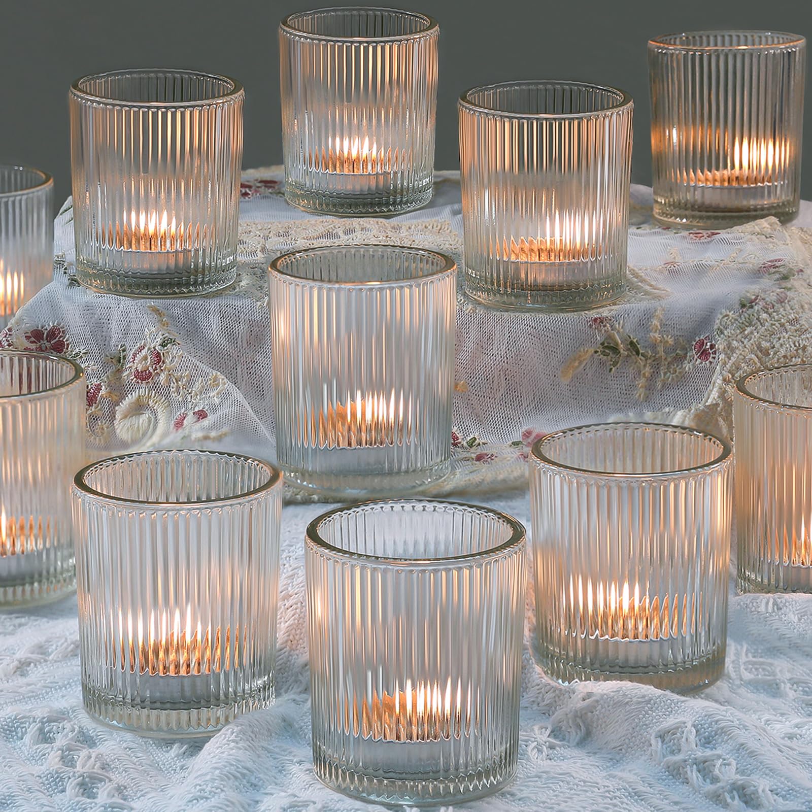 Uniteland 24pc clear glass votive holders for elegant table centerpieces
