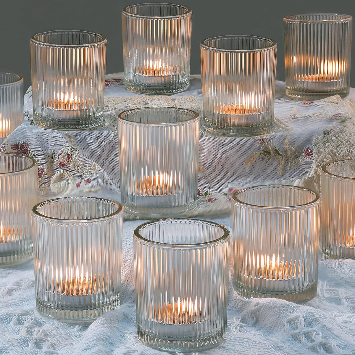 Uniteland 24pc clear glass votive holders for elegant table centerpieces