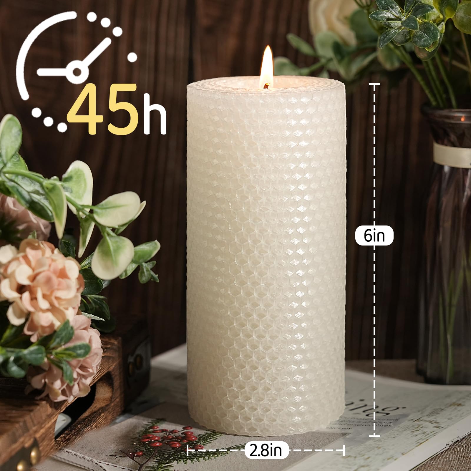Uniteland unscented beeswax candle on dining table for subtle ambiance.