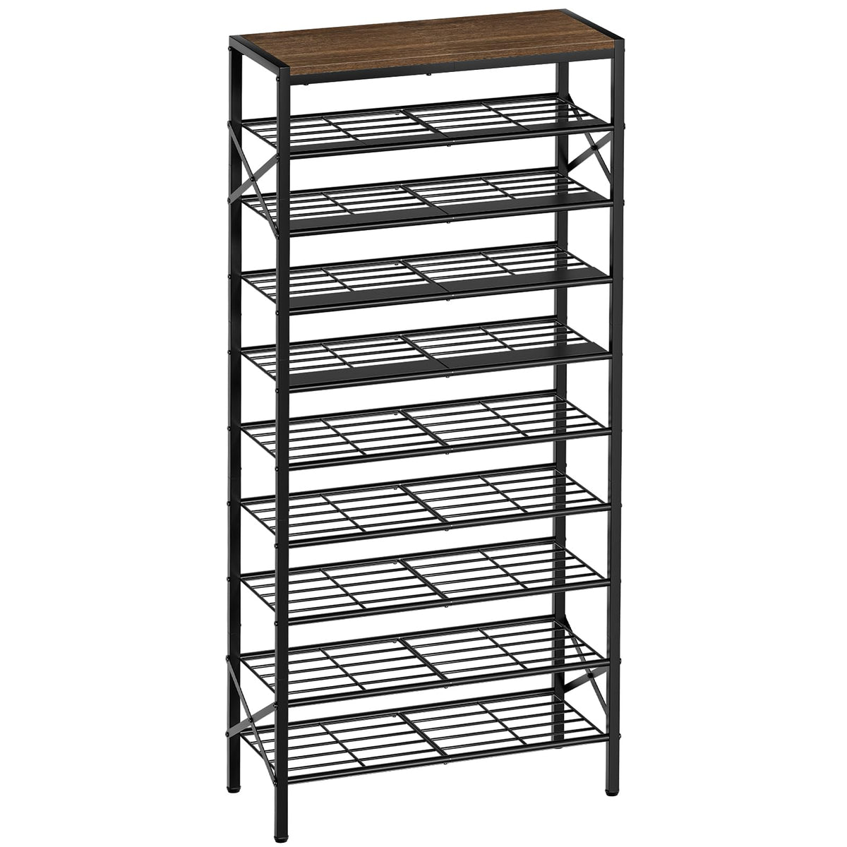 UNITSTAGE front-view of the 10-tier shoe rack with ample storage