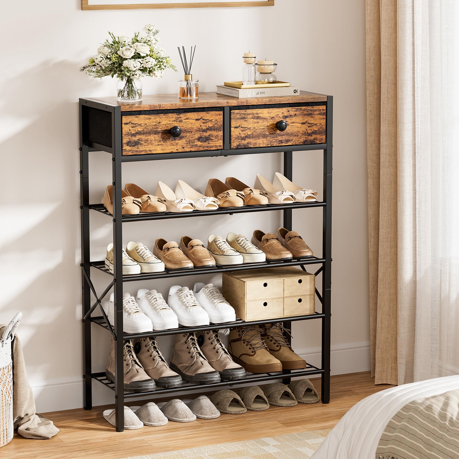 UNITSTAGE 5-tier shelf showing ample space for shoes and boots