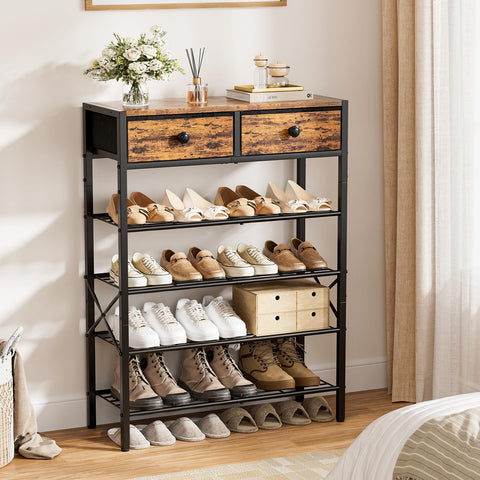 UNITSTAGE 5-tier shelf showing ample space for shoes and boots
