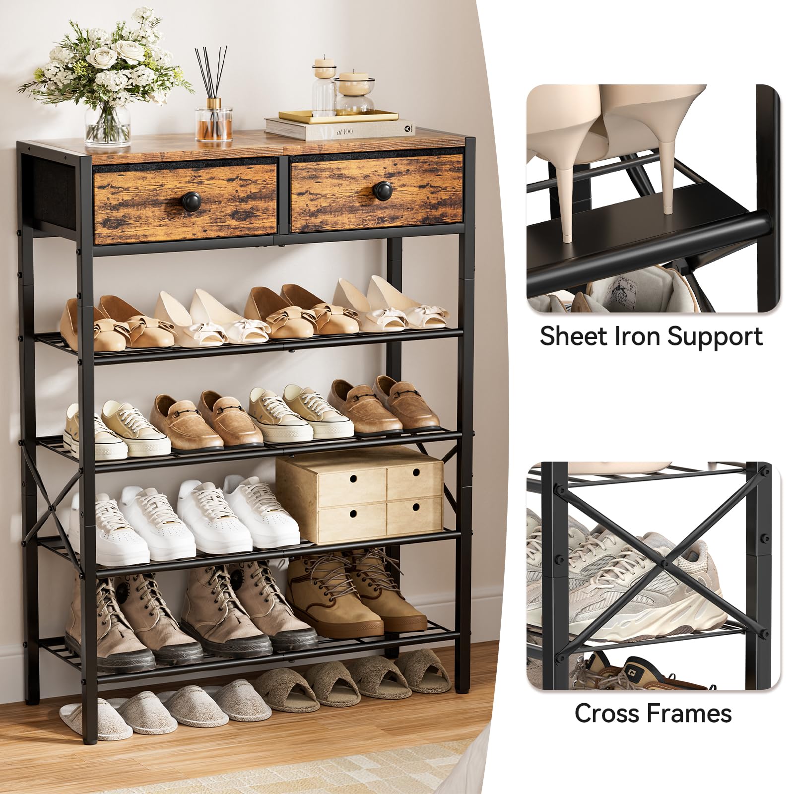 UNITSTAGE adjustable shelves accommodate boots and sneakers