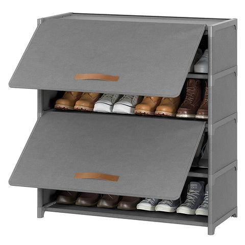 UNITSTAGE 5-tier shoe rack with door in grey for organized storage and dust protection