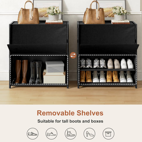 UNITSTAGE shoe rack in-use at entryway organizes footwear and accessories