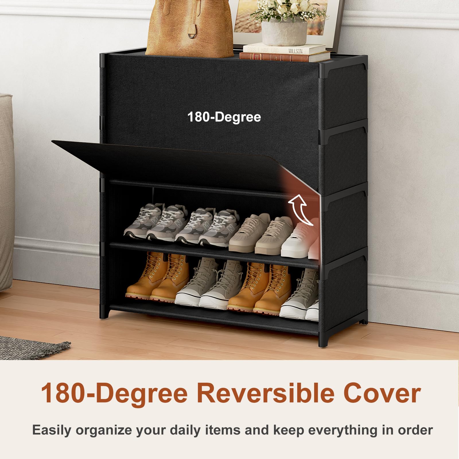UNITSTAGE shoe rack material closeup shows sturdy fabric and connectors