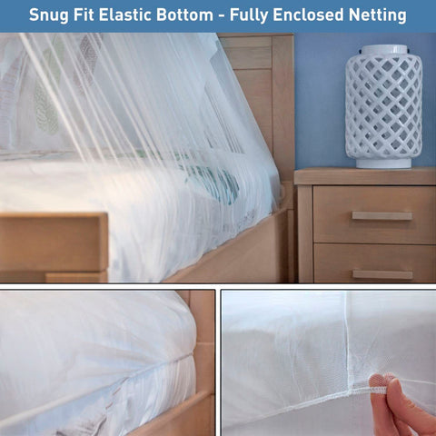 Universal Backpackers fully enclosed net around mattress to reduce insect exposure.