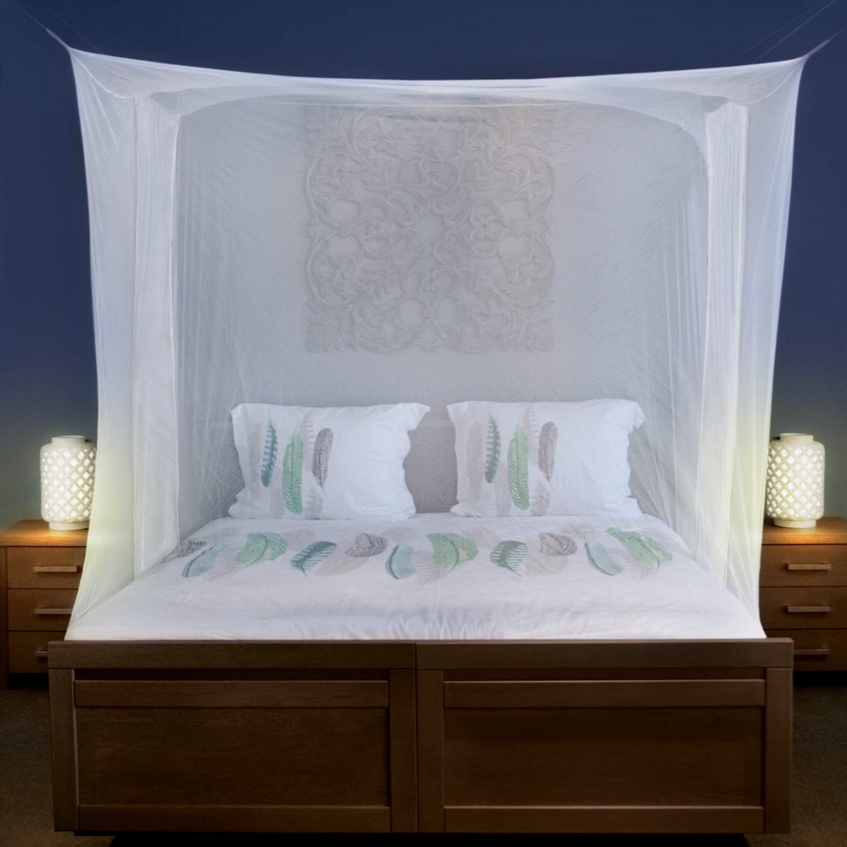 Universal Backpackers mosquito net bed canopy with two openings for easy entry.