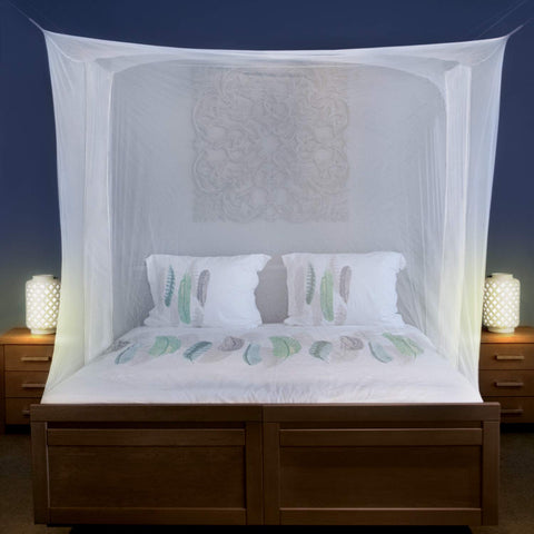 Universal Backpackers mosquito net bed canopy with two openings for easy entry.