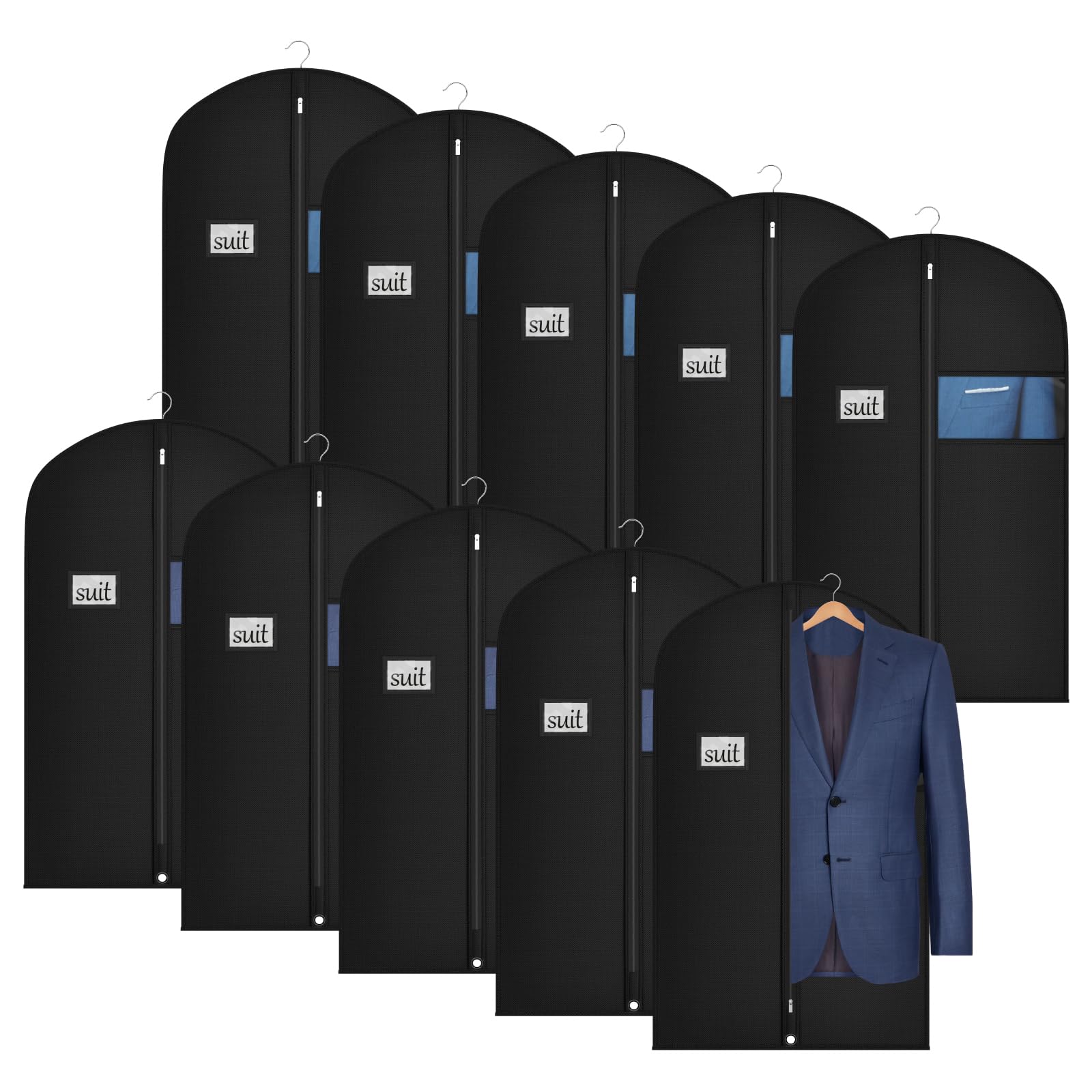 Univivi 10-pack suit bags with clear window for quick content recognition.