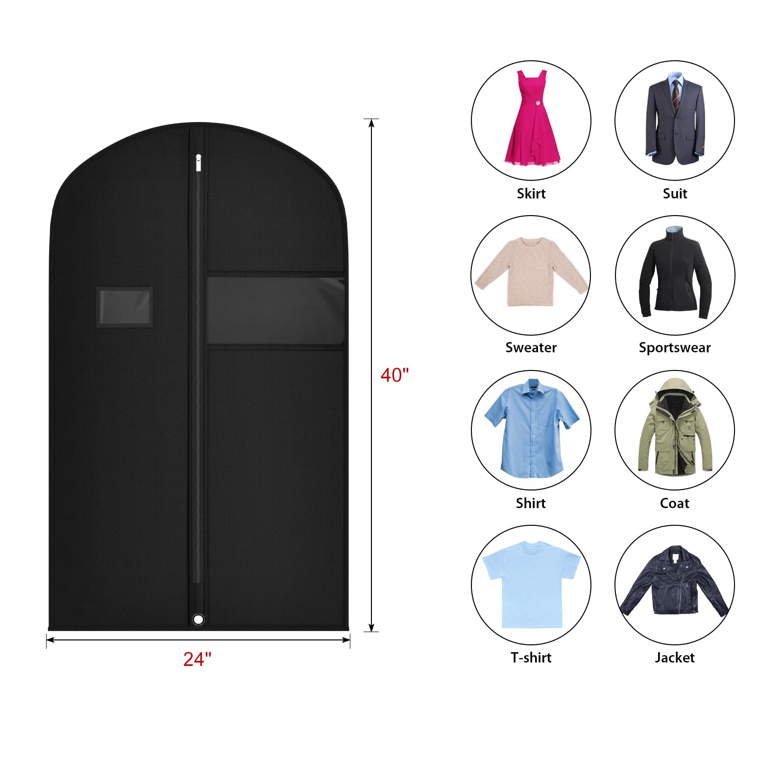 Univivi garment bags with ID card holder for easy labeling and retrieval.