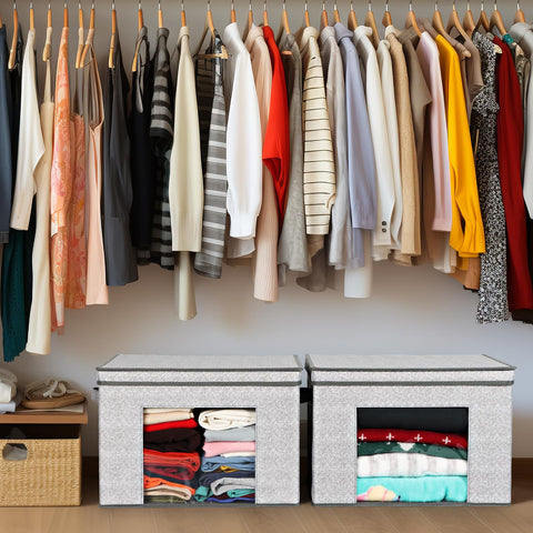 Univivi 4-pack gray storage boxes ideal for bedroom closet organization.