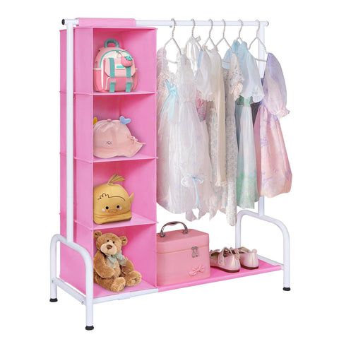 Univivi 43 tall kids clothing rack with pink and white finish keeps nursery organized.