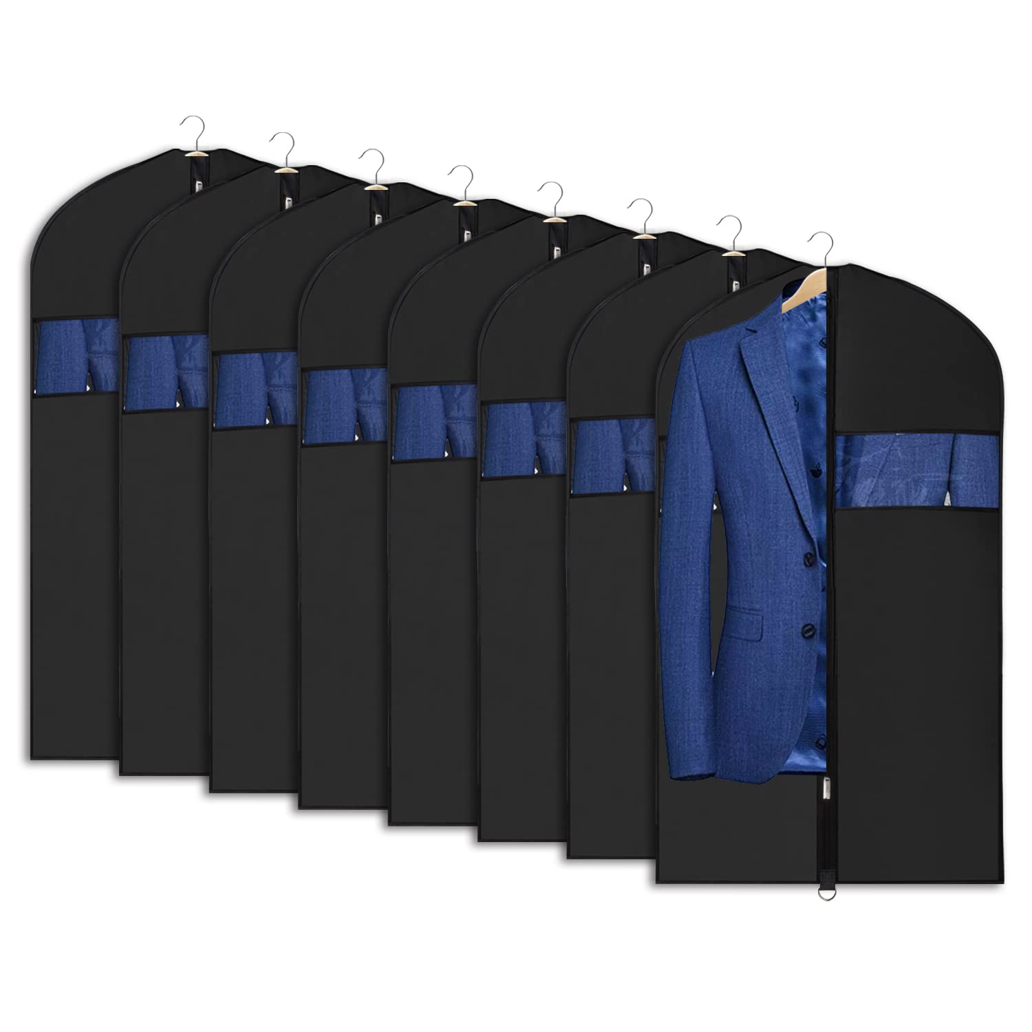 Univivi 8-pack suit bags 43-inch waterproof black garment storage with dust protection