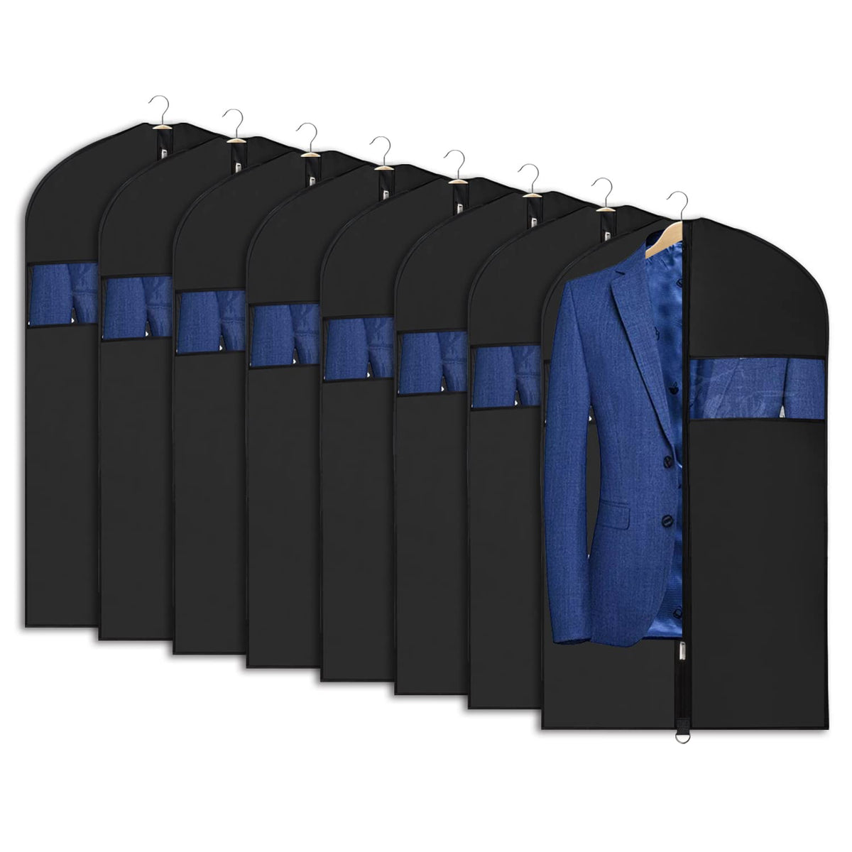 Univivi 8-pack suit bags 43-inch waterproof black garment storage with dust protection