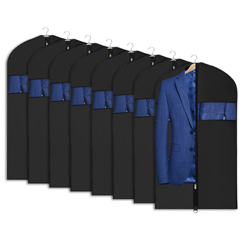 Univivi 8-pack suit bags 43-inch waterproof black garment storage with dust protection