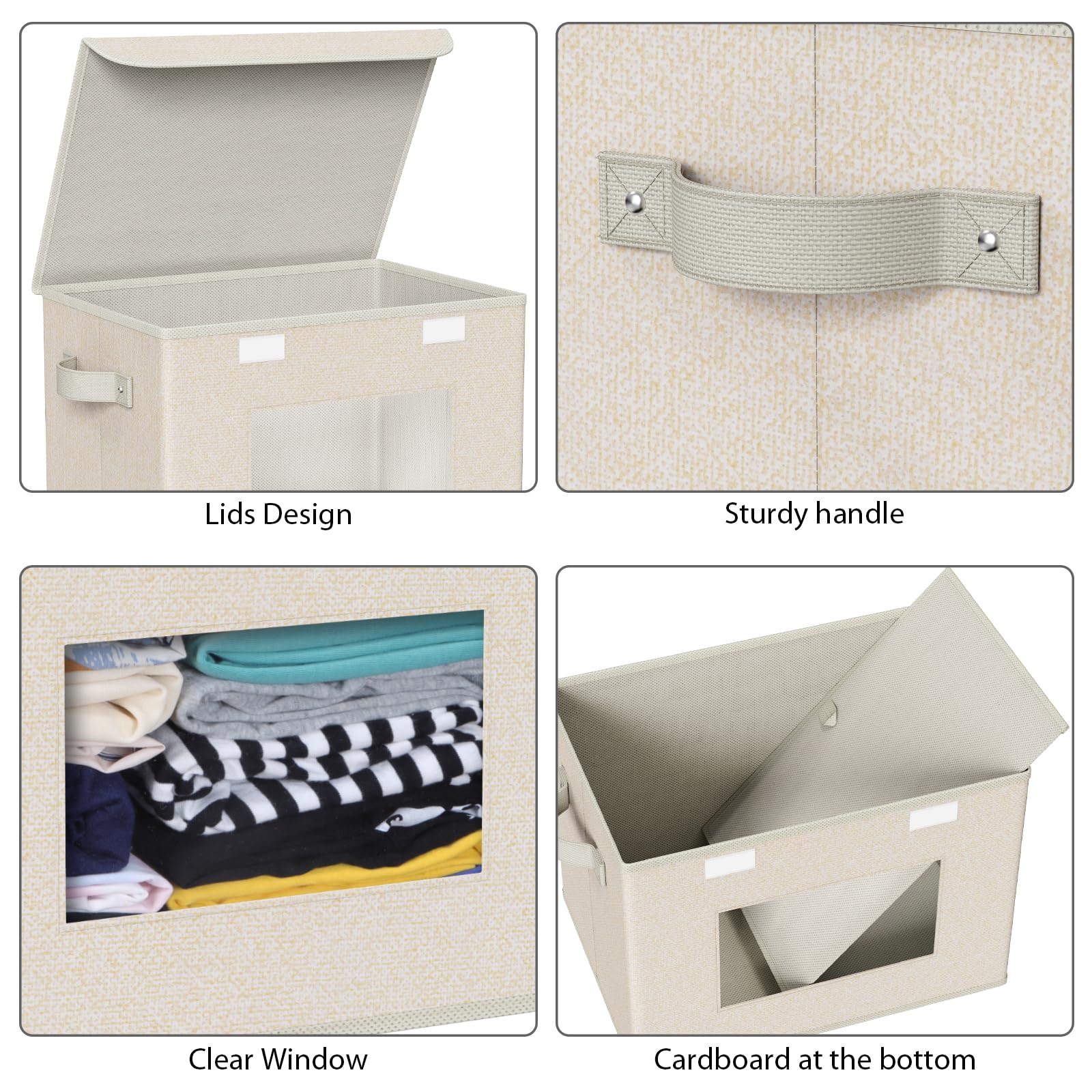 Univivi foldable bin with lid in beige to keep items dust-free.