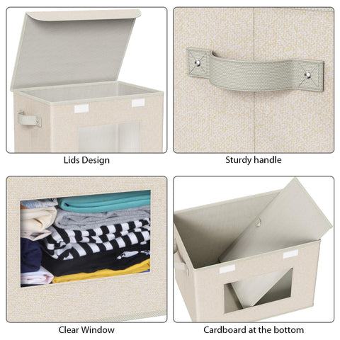 Univivi foldable bin with lid in beige to keep items dust-free.
