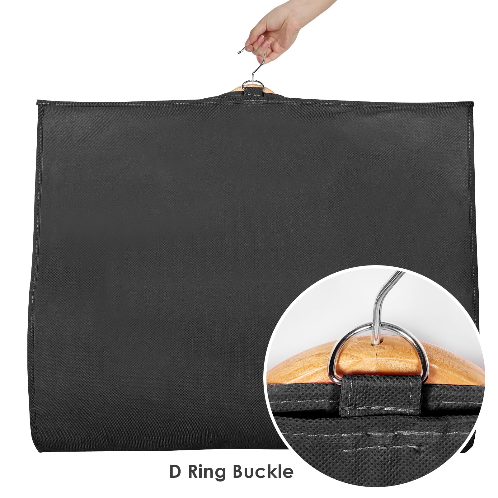Univivi black garment bag four-pack keeps multiple costumes neatly stored.