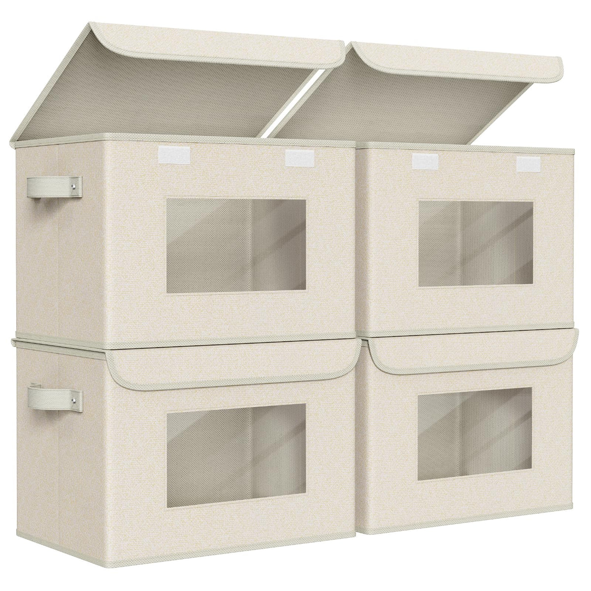 Univivi collapsible storage bins with lids and clear window for quick content checks.