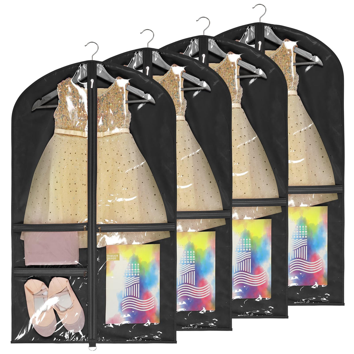Univivi 40-inch dance costume bag with hanging design protects outfits between performances.
