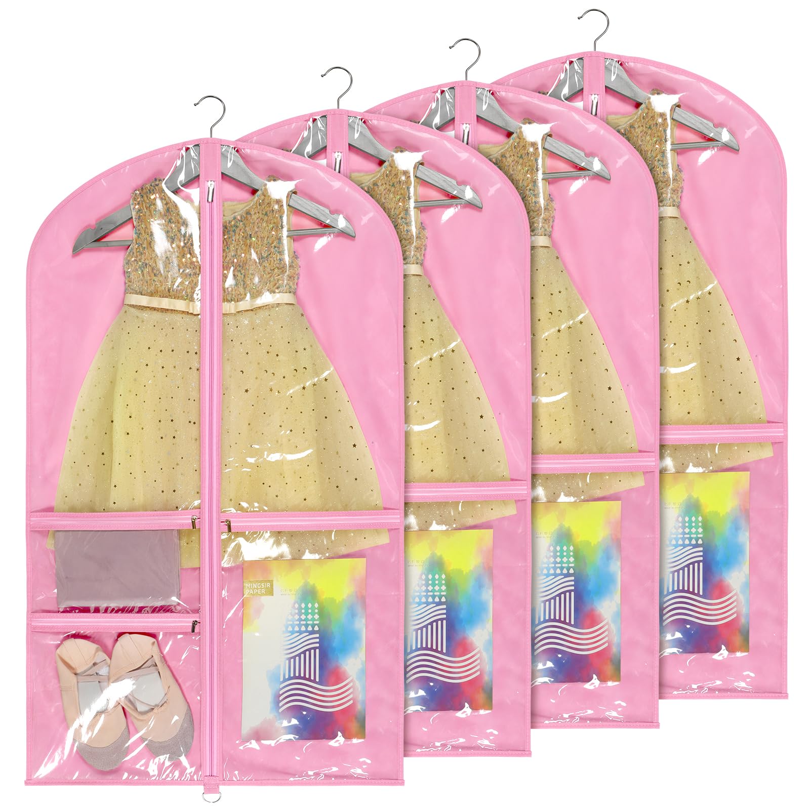 Univivi 40-inch pink dance costume bag front view for organized competition wardrobe.