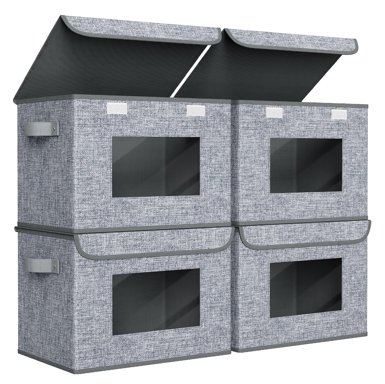 Univivi fabric storage boxes front view with lids for tidy closets.