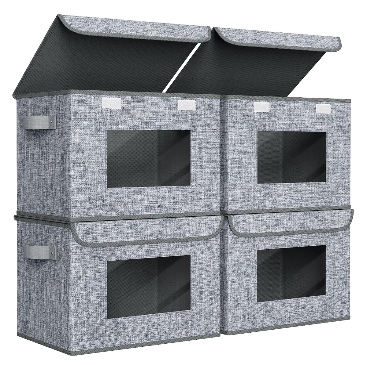 Univivi fabric storage boxes front view with lids for tidy closets.