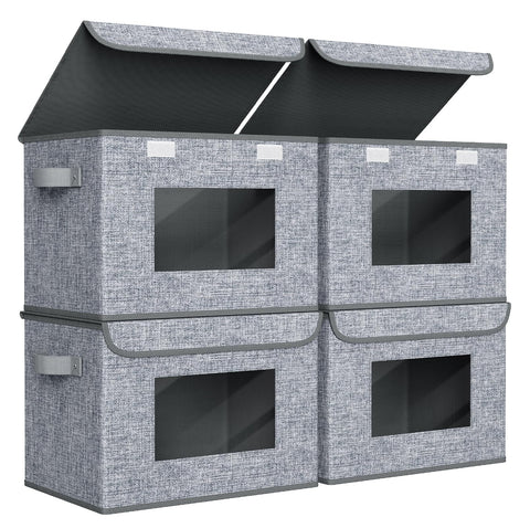 Univivi fabric storage boxes front view with lids for tidy closets.