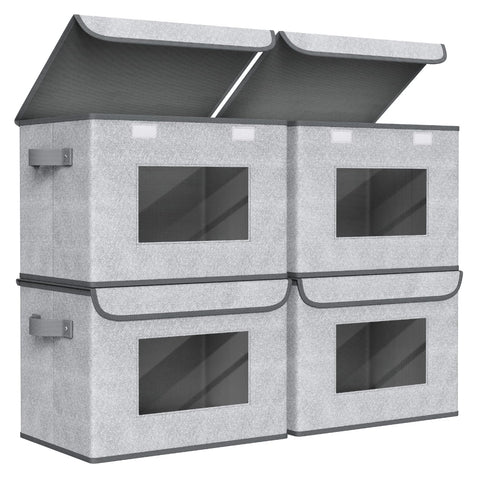 Univivi fabric foldable storage boxes front view in gray, 4-pack for organized closets.