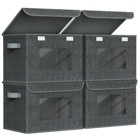 Univivi fabric foldable storage box front view in black for space-saving organization.