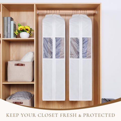 Univivi garment bag in closet setup showing tidy wardrobe