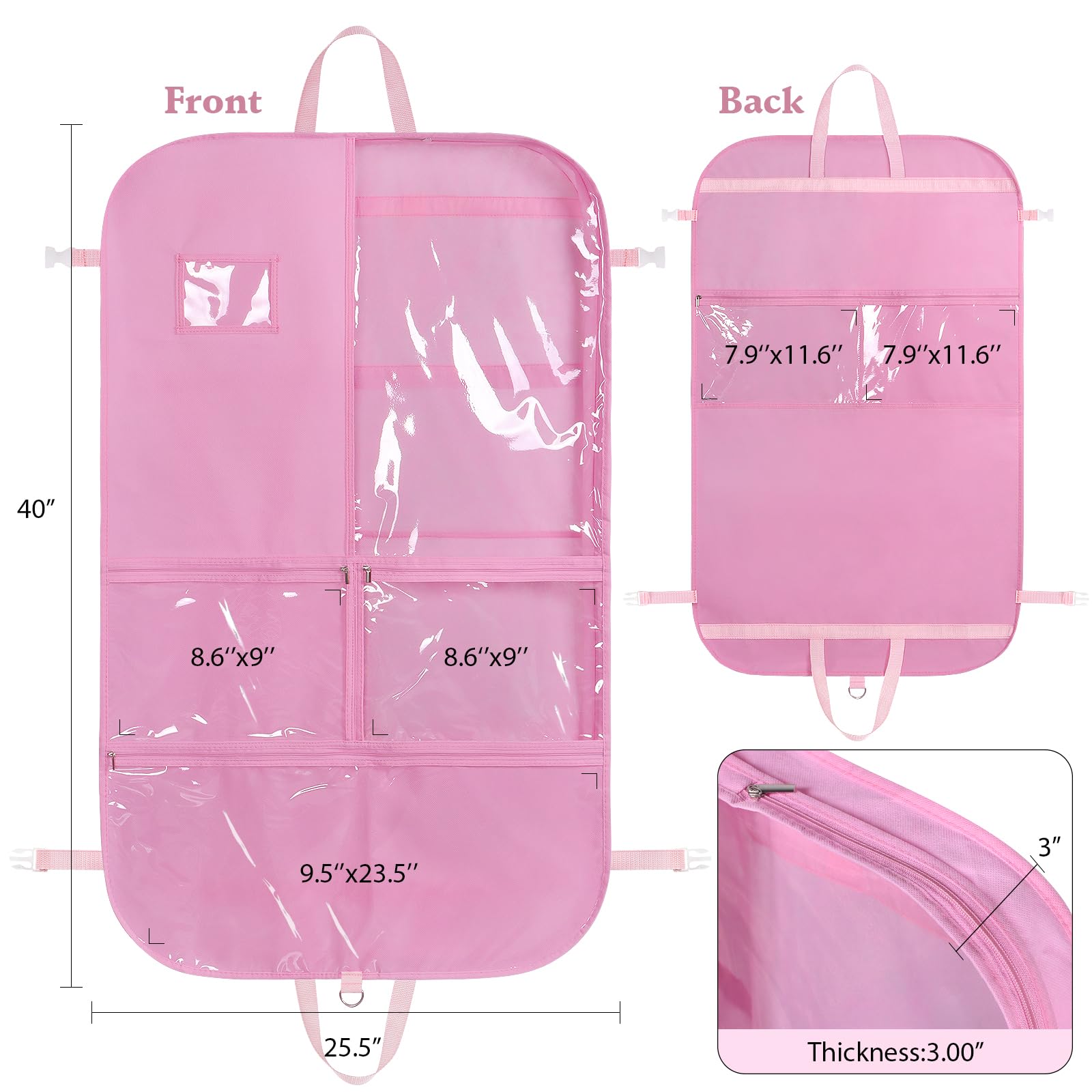 Univivi pink garment bag side view highlighting portable profile